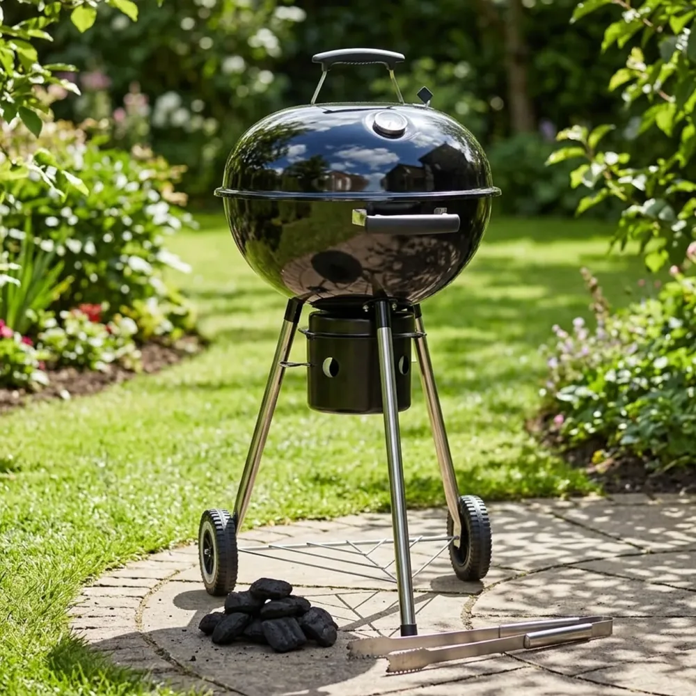 Kugelgrill mit Thermometer, 2 Räder, Ø47 cm, schwarz