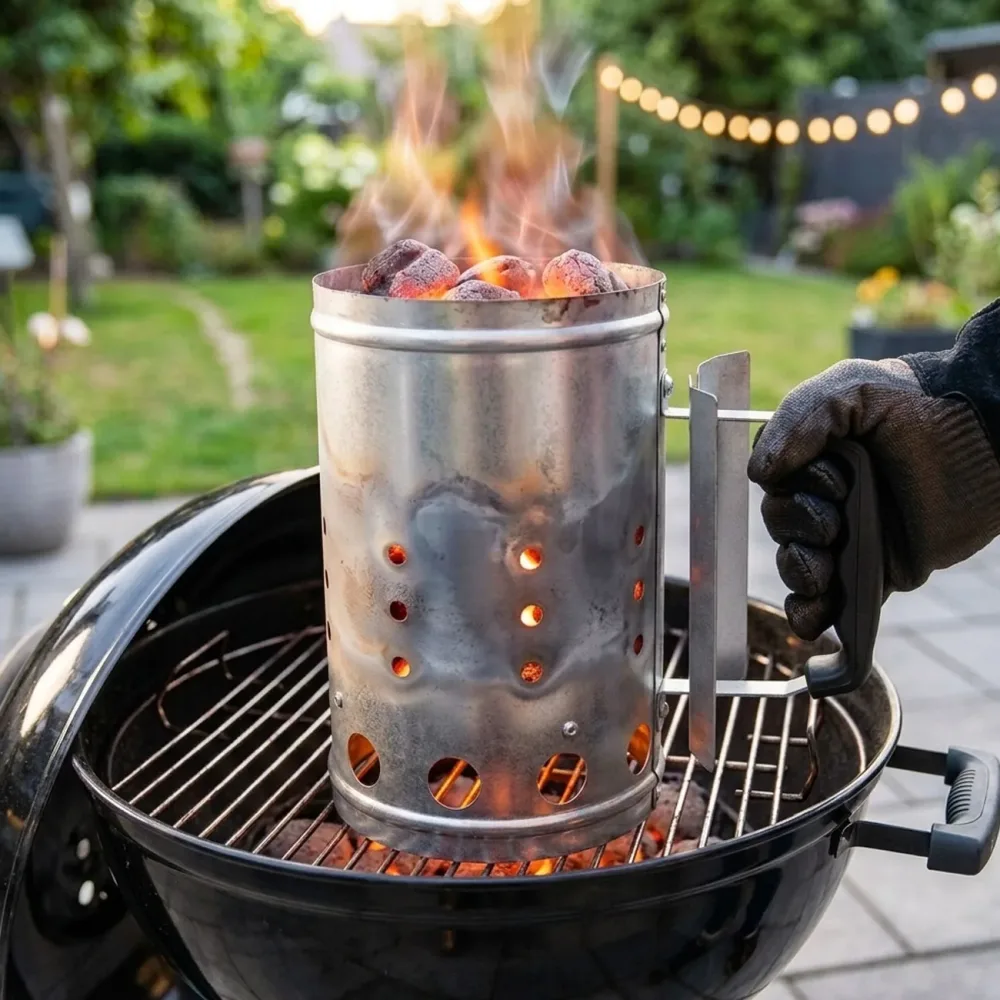 Grill-Anzündkamin mit Hitzeschild, 17 x 27,5 cm