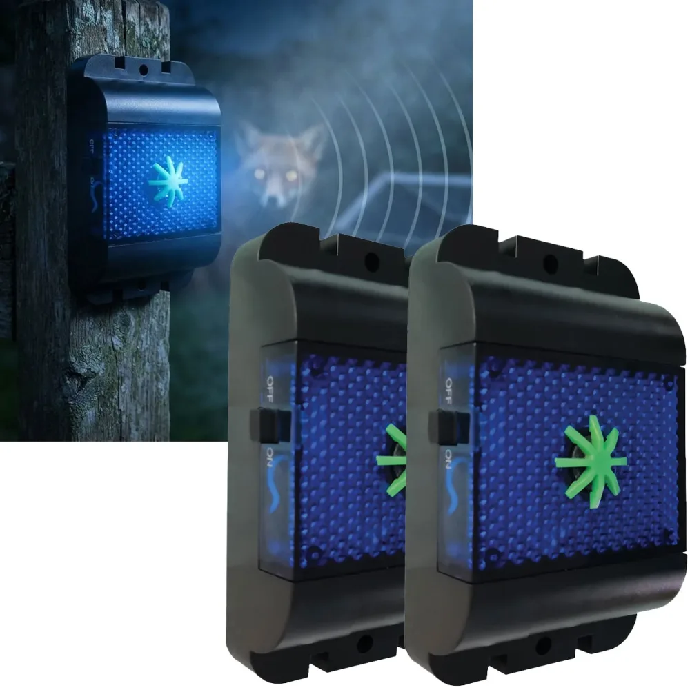 2er-Set Ultraschall Wildtiervertreiber, LED Blinklicht, batteriebetrieben, 11,5x7,2x3,4cm