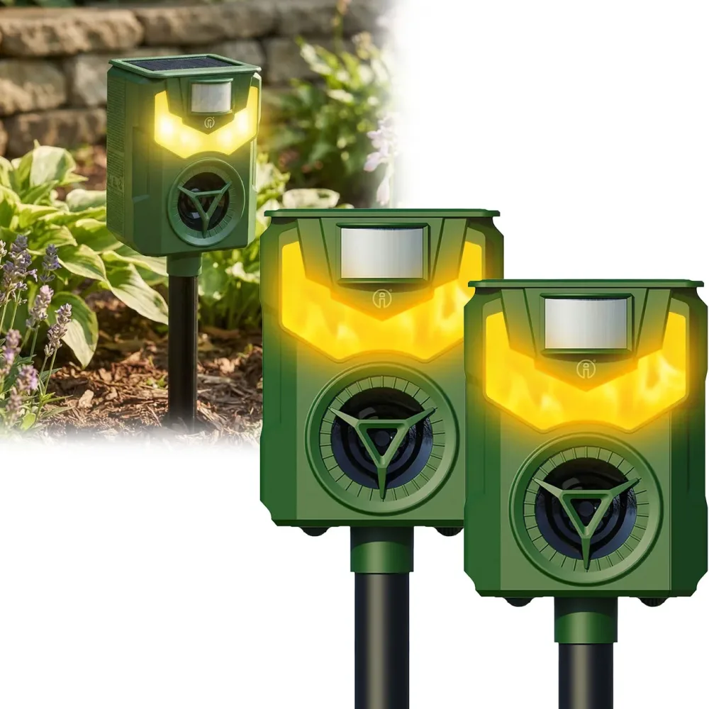 2er-Set Solar & USB Tiervertreiber mit Ultraschall & Flammenlicht