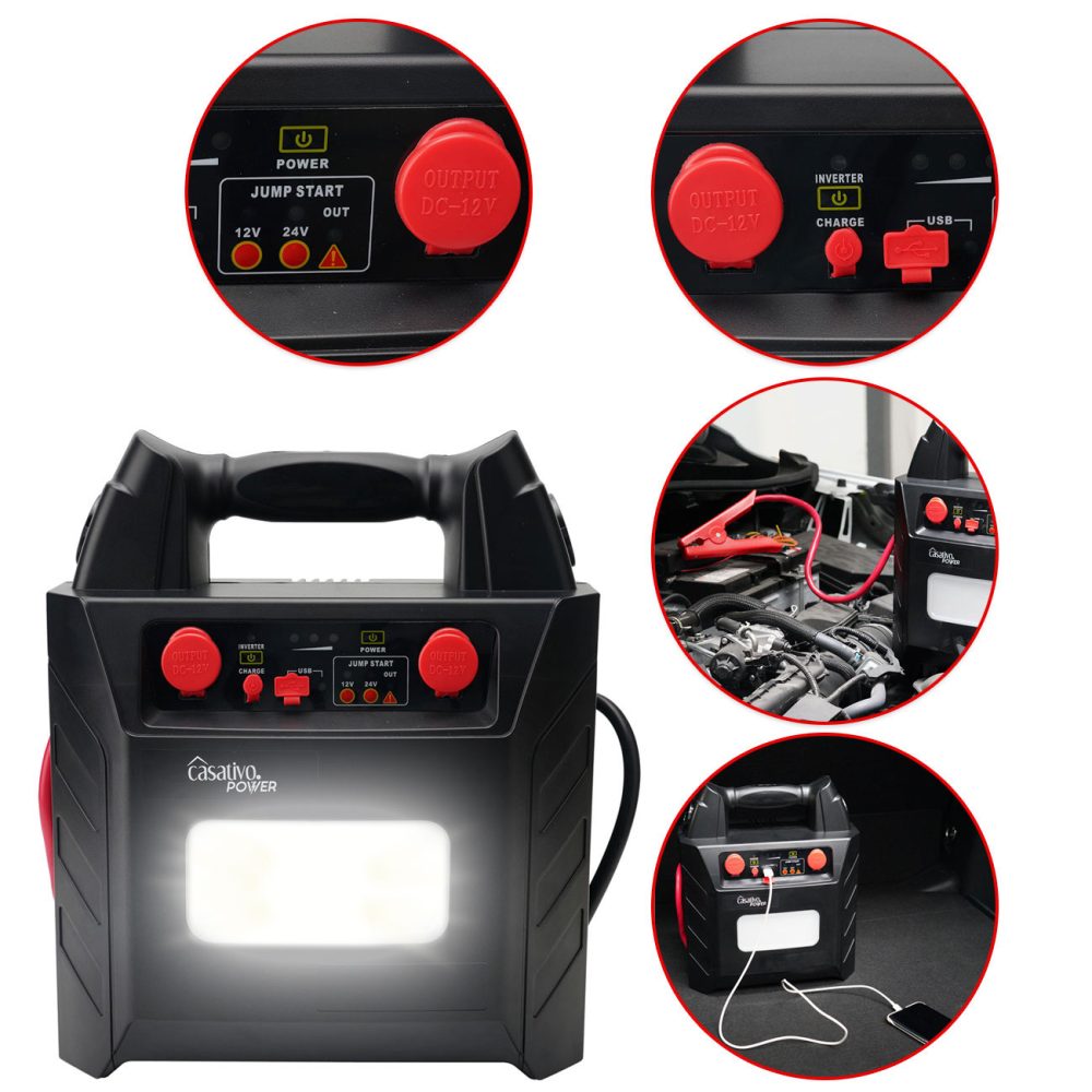 5-in-1 PKW Starthilfe mit Powerbank für 12/24V, 12V, 230V, USB, 40Ah, 2000A