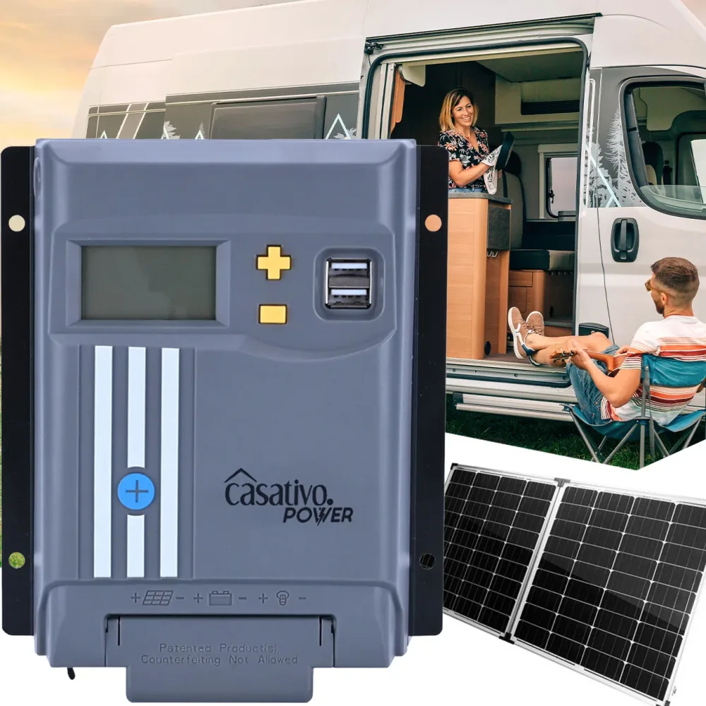 MPPT Solarladeregler für 12/24V Batterie, 40A, inkl. 2 USB-A Ports, LCD-Display