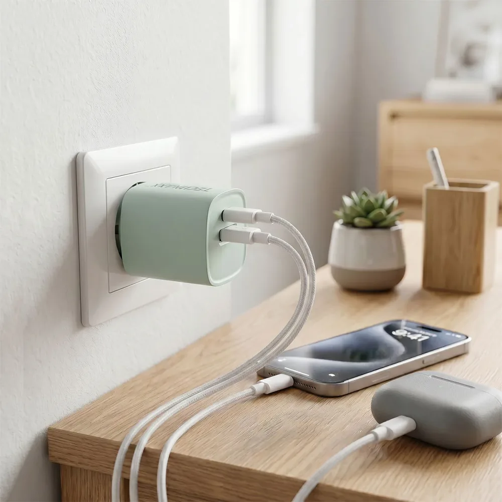 30W GaN Mini Schnellladegerät, USB C & A, grün