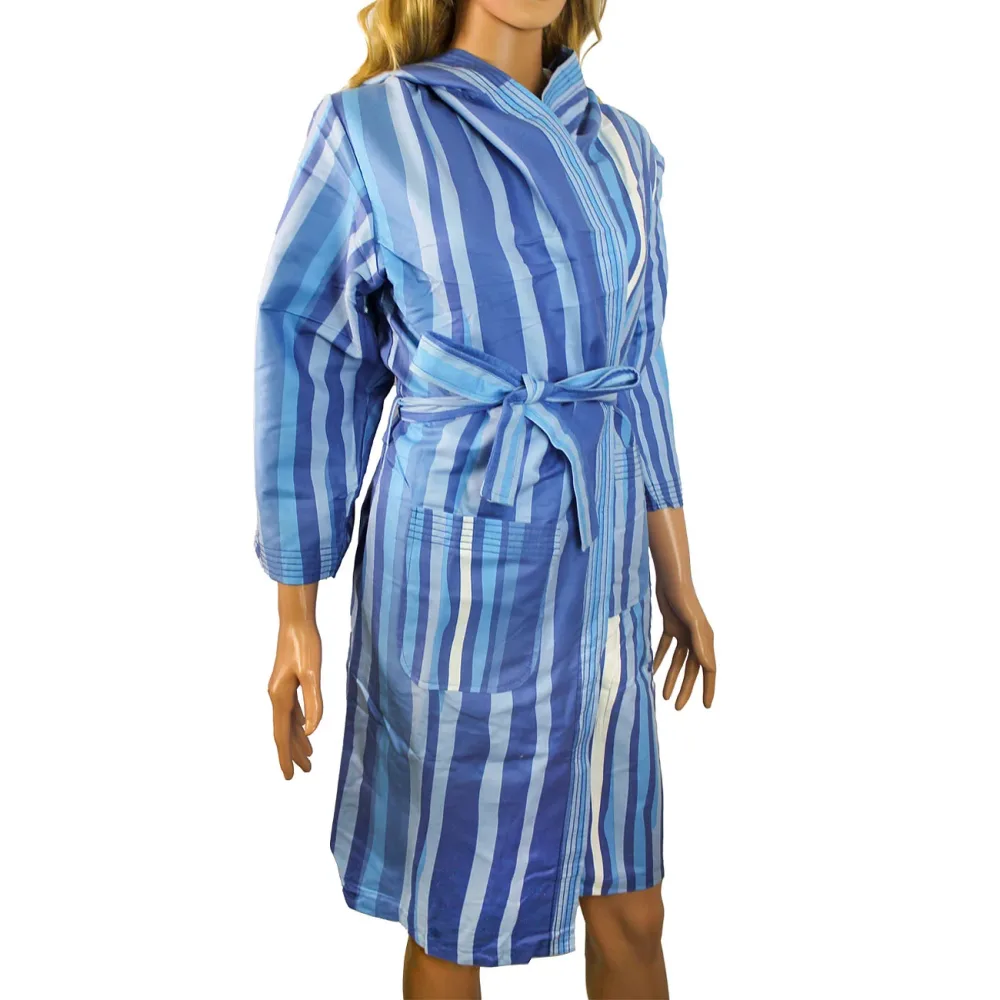 Mikrofaser-Bademantel, 80% Polyester, 20% Polyamid, gestreift, blau, S
