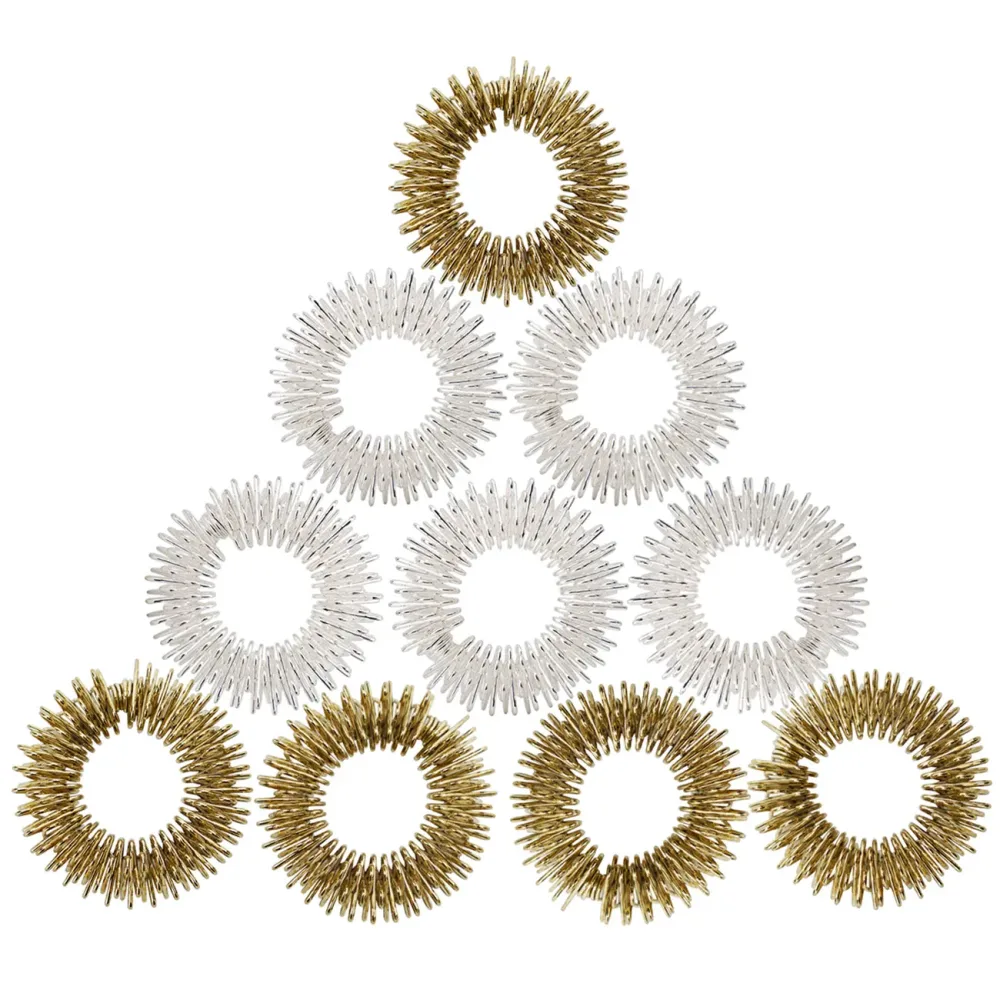 Wohltuende Akupressur-Ringe für Fingermassage, gold- und silber, 10er-Set