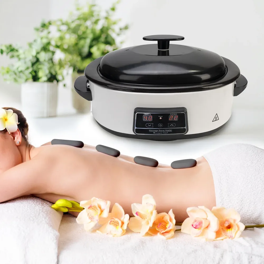 Hot Stone Massage-Set mit digitaler Steuerung, Wärmegerät mit 23 Natursteinen