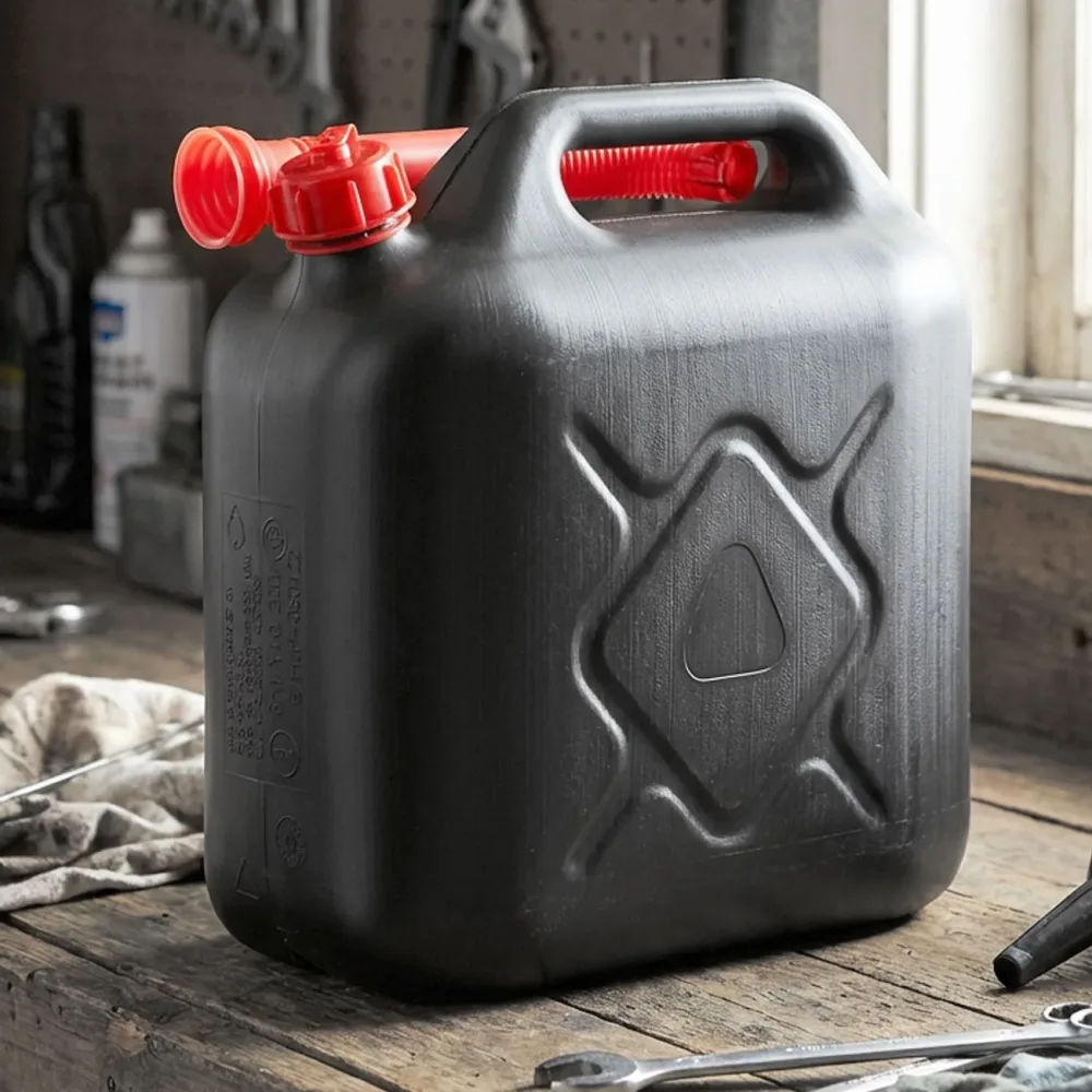 Benzinkanister 10 l, Kraftstoffkanister aus Kunststoff, mit Giessrohr