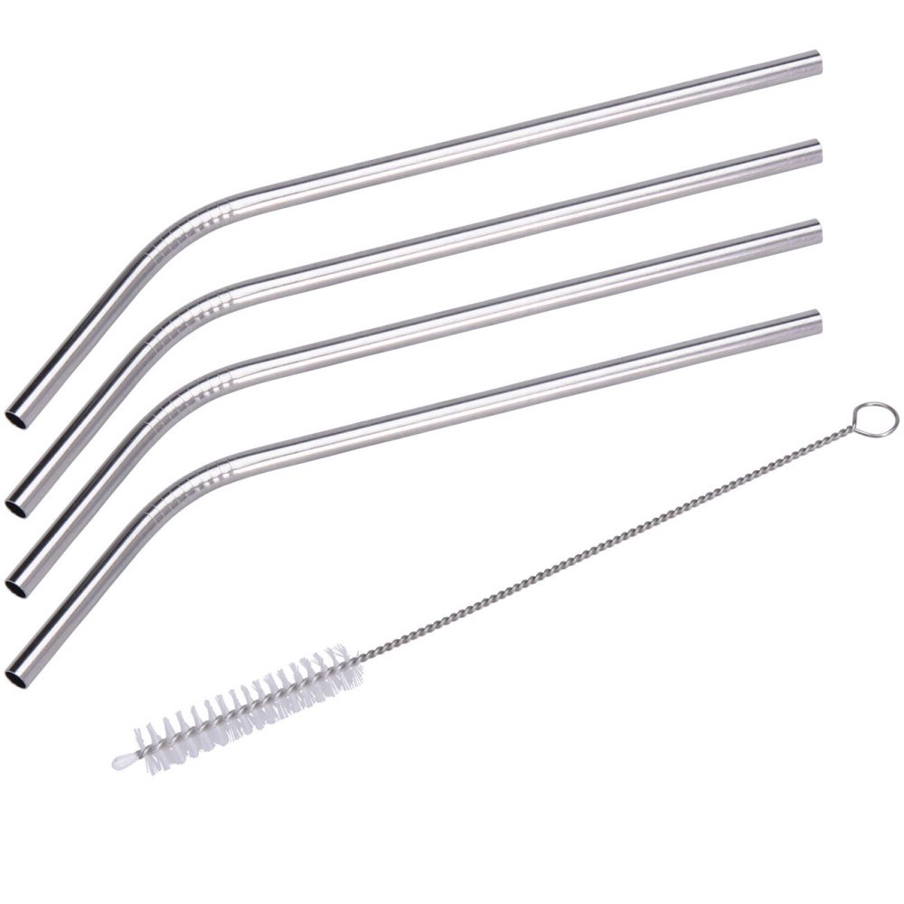 Edelstahl-Trinkhalme mit Reinigungsbürste, 4er Set, 21,5 cm