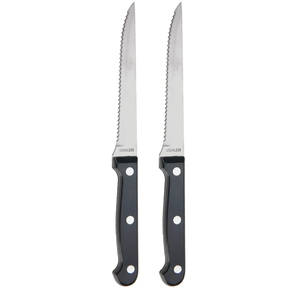 Steakmesser 2er-Set aus Edelstahl, gezackte Klingen