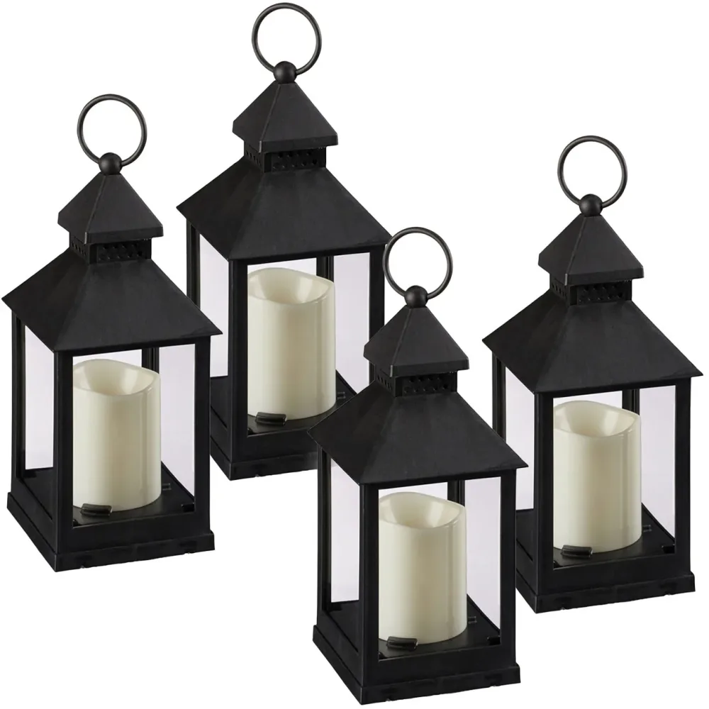 Laterne mit LED Deko Kerze, Windlicht, 4er-Set, 23 cm
