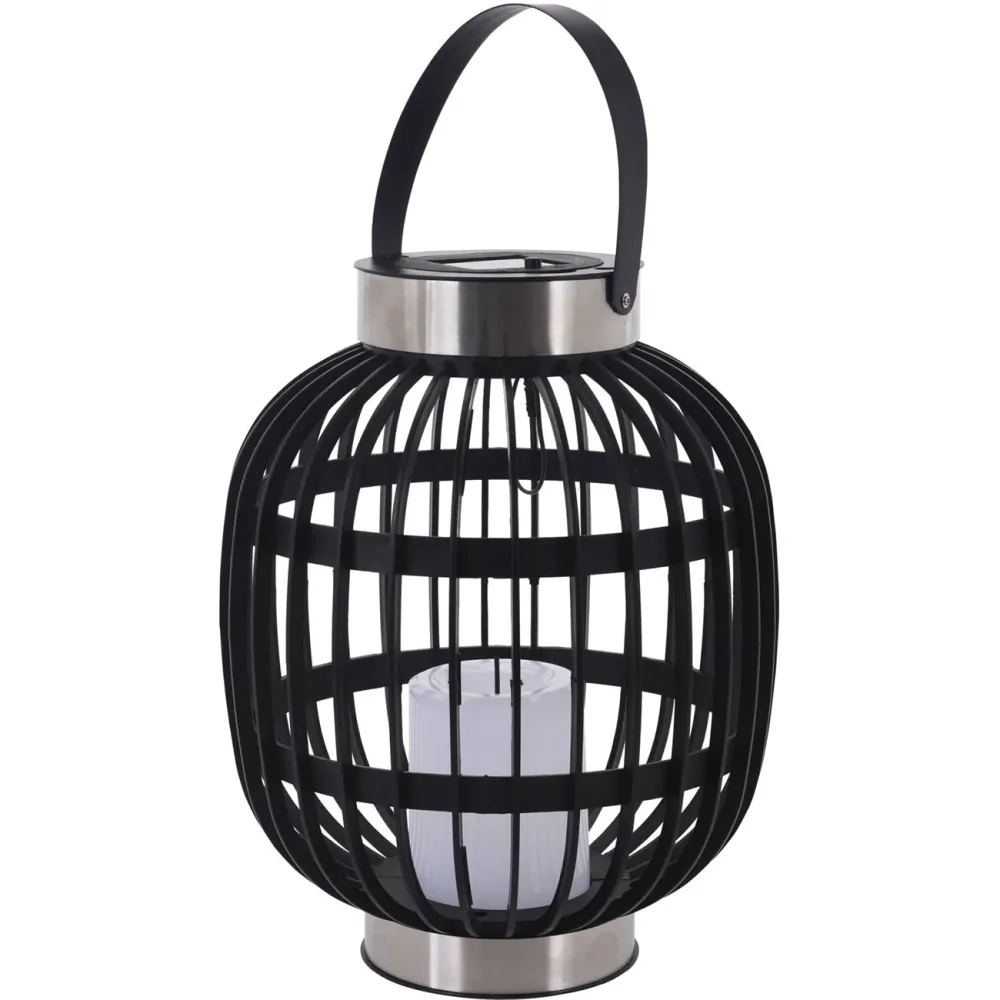 Solar-Gartenampel in Rattan-Optik, inkl. weisser LED Kerze, 23 x 23 x 30 cm