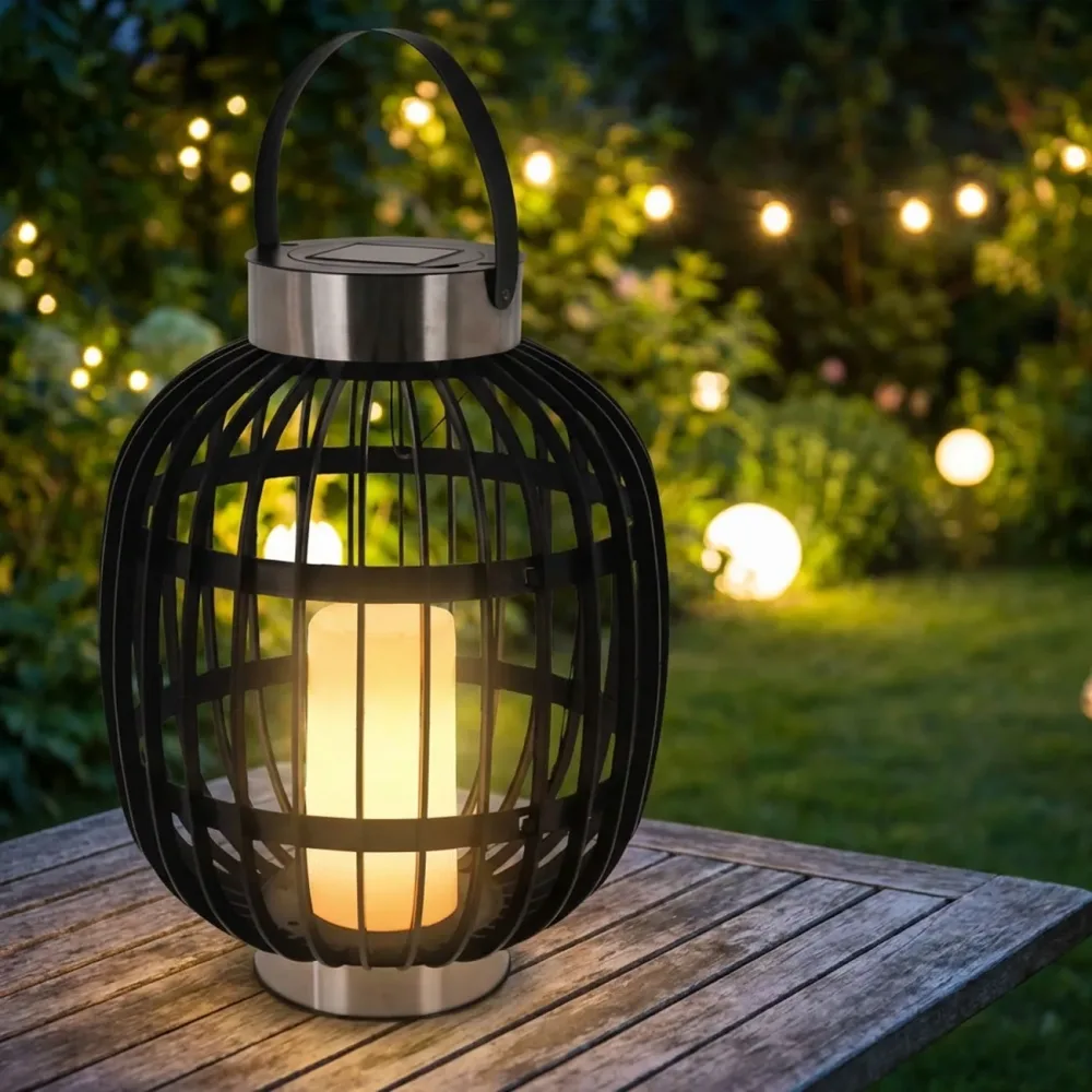 Solar-Gartenampel in Rattan-Optik, inkl. weisser LED Kerze, 35 x 45 cm