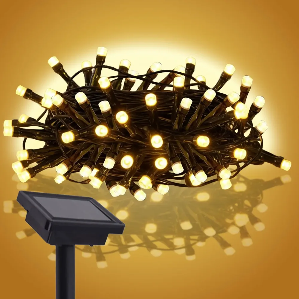 2er-Set Solar LED-Lichterkette, 50 Glühbirnen, 70 x 65 x 150 mm, grüner Draht, warmweiss