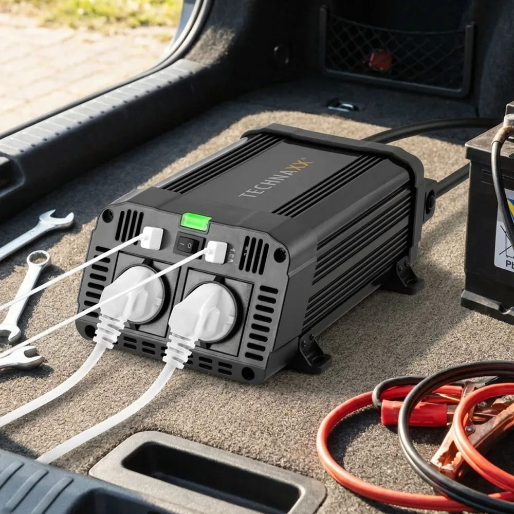 Wechselrichter, 12 auf 230 Volt, 2x 5V USB-Anschlüsse mit max. 3,1A (in Summe)