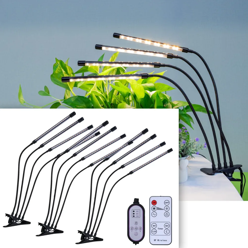 3er-Set Vollspektrum LED-Pflanzenlampe mit 4 Schwanenhälse, Dimmbar & Timerfunktion