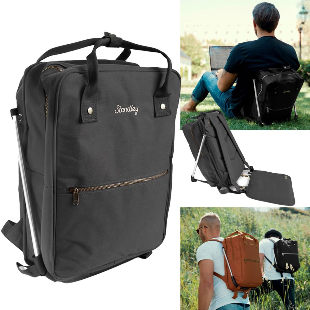 Rucksack mit Rückenlehne zum Sitzen, Schwarz, wasserfest, 1 kg, Sitzrucksack