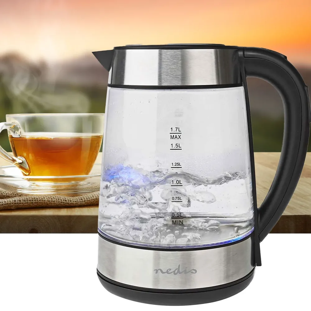 Nedis KAWK320EGS Wasserkocher Silber, Transparent Fassungsvermögen: 1.7 l