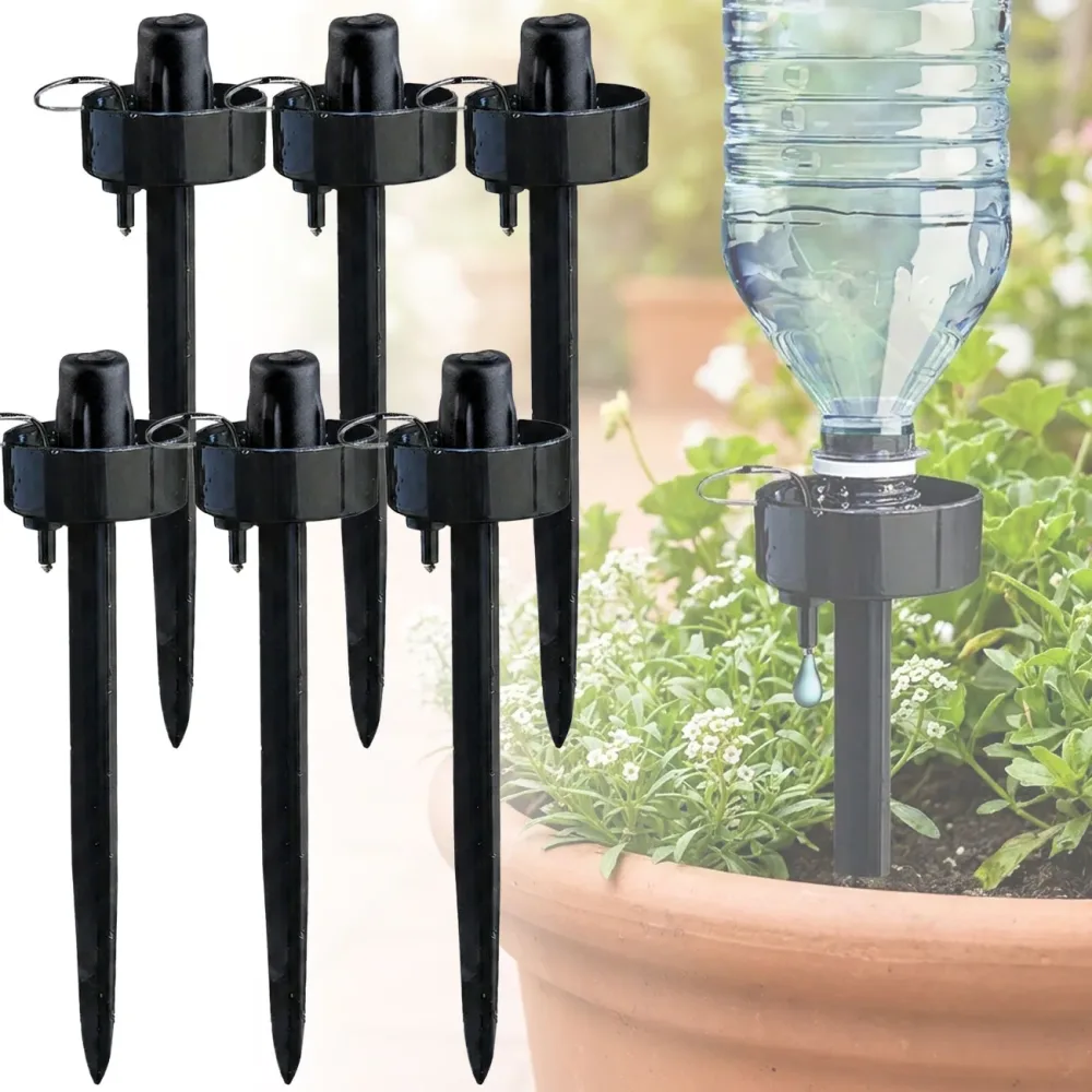Bewässerungs-System mit PET-Flaschen-Aufsätzen für Pflanzen, 6er-Set, regulierbar