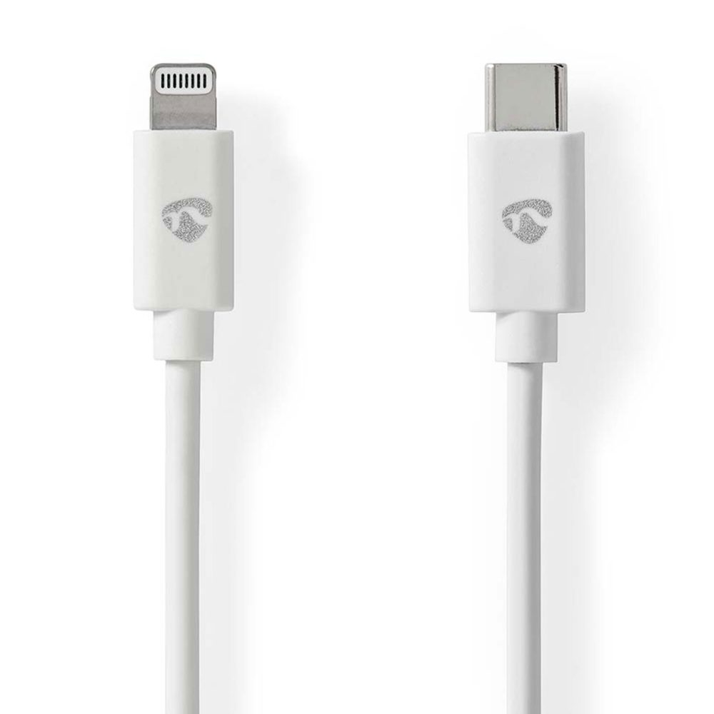 Nedis - Lightning Kabel | USB 2.0 | Apple Lightning, 8-polig | USB-C™ Stecker | 480 Mbps | Vernickelt | 2,00 m | Rund | PVC | Weiß | Etikett, One Size