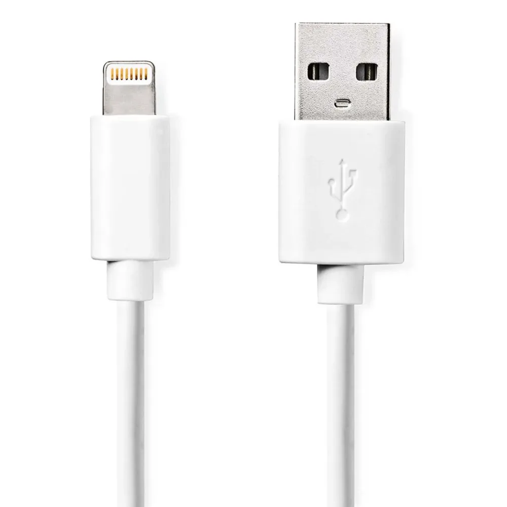Nedis - Lightning Kabel | USB 2.0 | Apple Lightning, 8-polig | USB-A Stecker | 480 Mbps | Vernickelt | 1,00 m | Rund | PVC | Weiß | Box, One Size