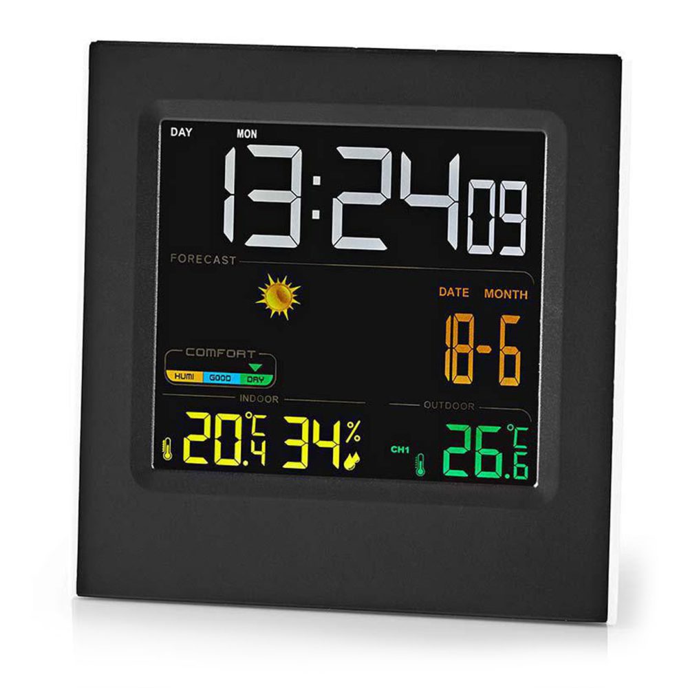 Nedis - Wetterstation | Innen & Außen | Inklusive drahtlosem Wettersensor | Wettervorhersage | Zeitanzeige | LED-Anzeige | Weckerfunktion