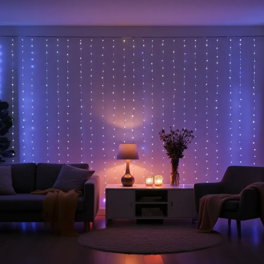 Farbige WLAN-Smart-Vorhang-Lichterkette, 180 LEDs, RGB, 7 Lichtmuster, IP65, 3 m