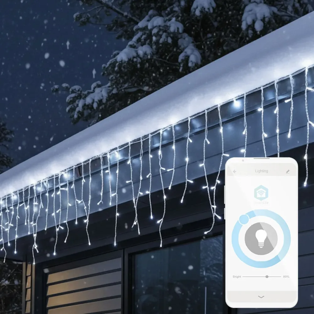 WLAN-Smart-Eisregen Lichterkette, 400 LEDs, kaltweiss, IP65, 8 m