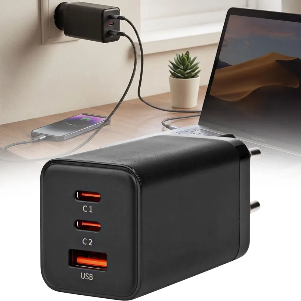 USB-GaN-Netzladegerät, USB-C und USB-A, Schnellladefunktion, schwarz