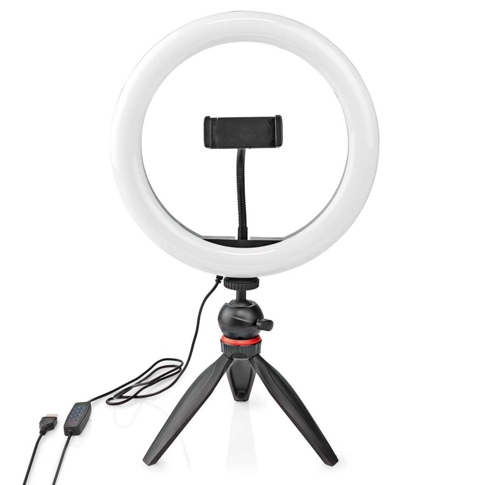 Nedis - Ringljus | 10 Zoll | 120 LED's | 2700 - 6700 K | Trevbensstativ | Svart, Weiss