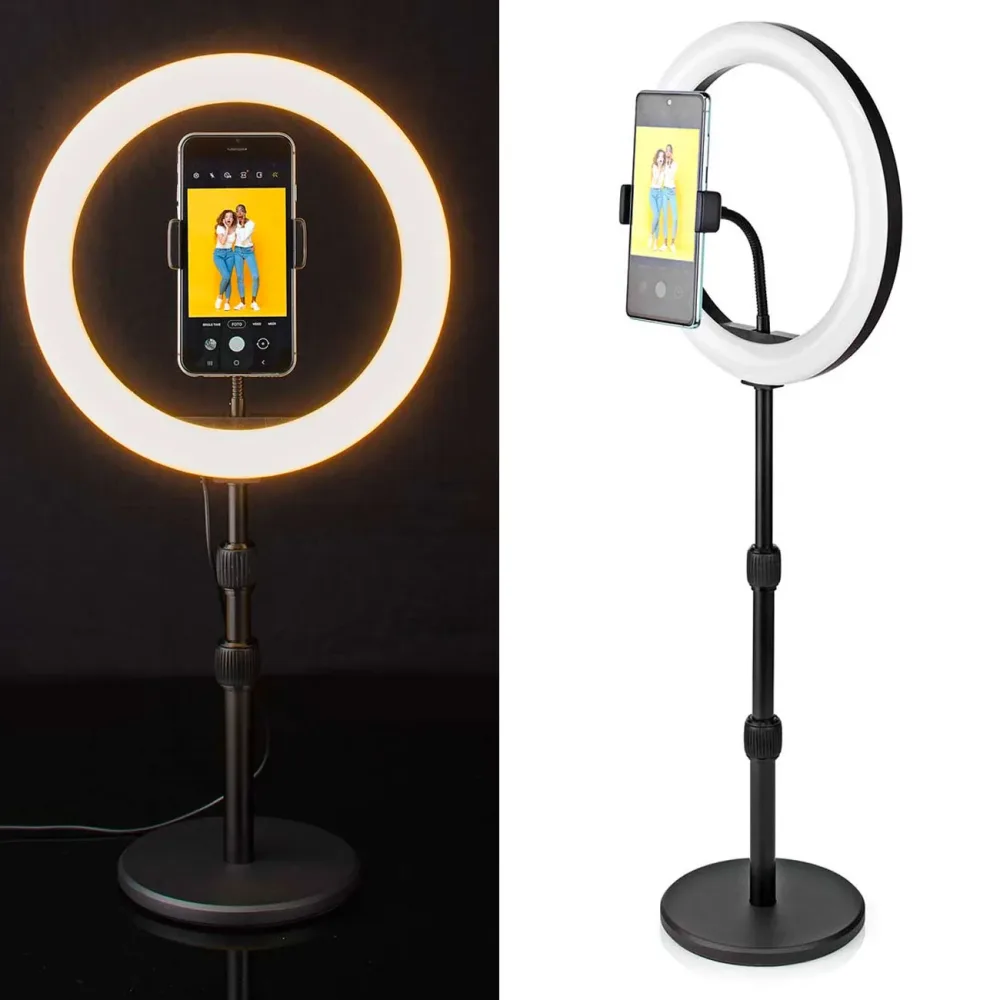 Ringlicht mit höhenverstellbarem Stativ, 10 Helligkeitsstufen, ¢ 26 cm, 2700 - 6700 K