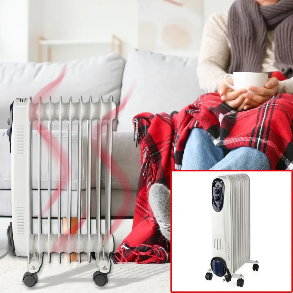 Mobiler Öl Radiator, 9 Rippen, Heizkörper, 800, 1200, 2000 W