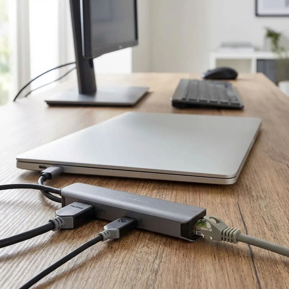 USB Multiport Adapter USB-C male auf HDMI, RJ45, USB-A und USB-C +PD3