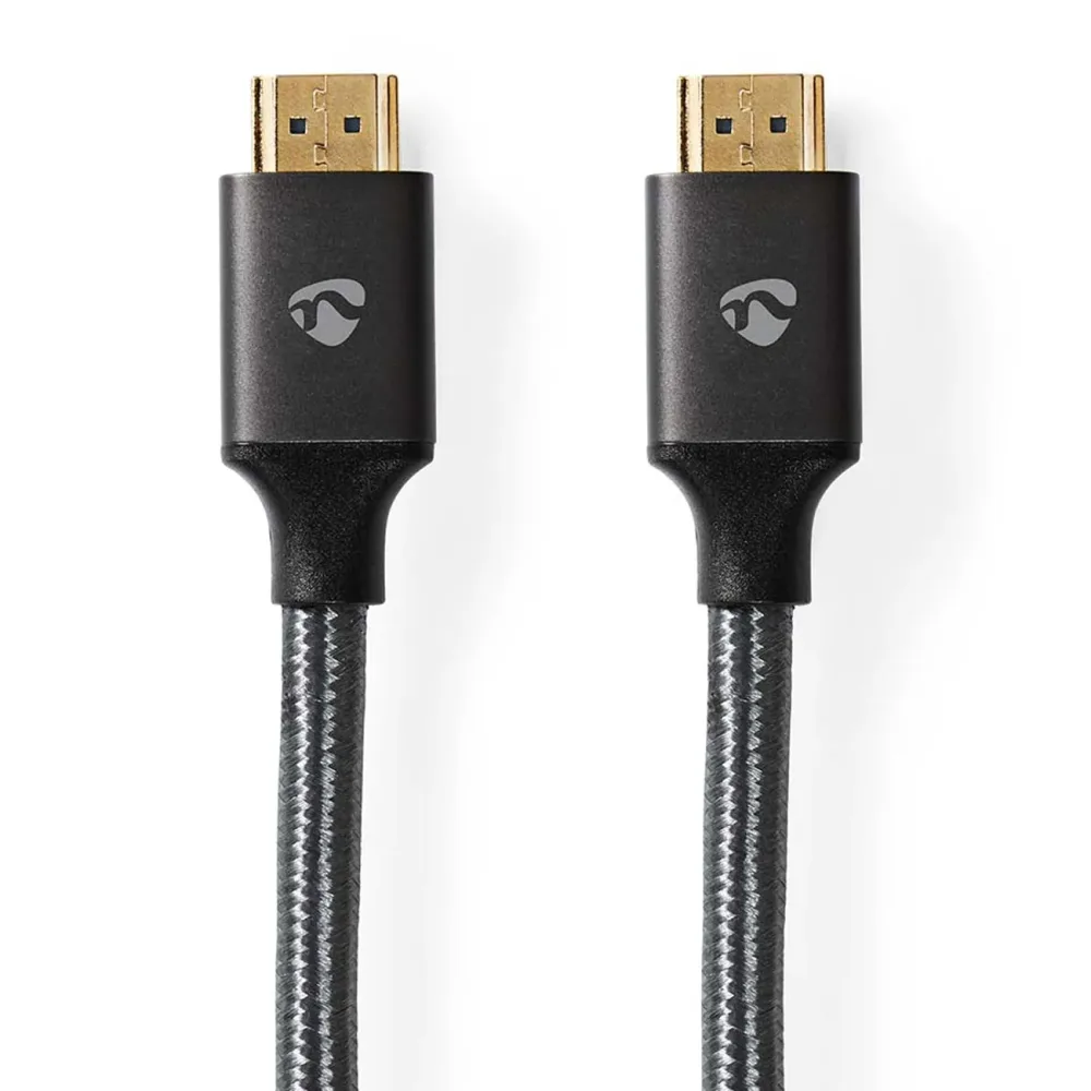 Nedis - High Speed HDMI™ Kabel mit Ethernet | HDMI™ Connector | HDMI™ Connector | 4K@60Hz | ARC | 18 Gbps | 2.00 m | Rund | Baumwolle | Grau / Grau mit Metall | Box mit abgedecktem Fenster, One Size