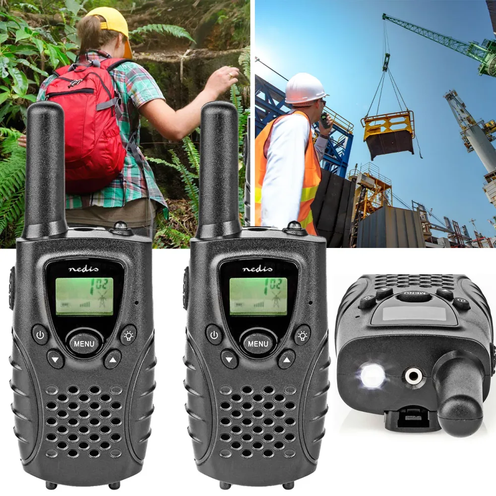 PMR-Funkgeräte im 2er Set, Reichweite 8 km, PTT / VOX, 8 Kanäle, Walkie-Talkie