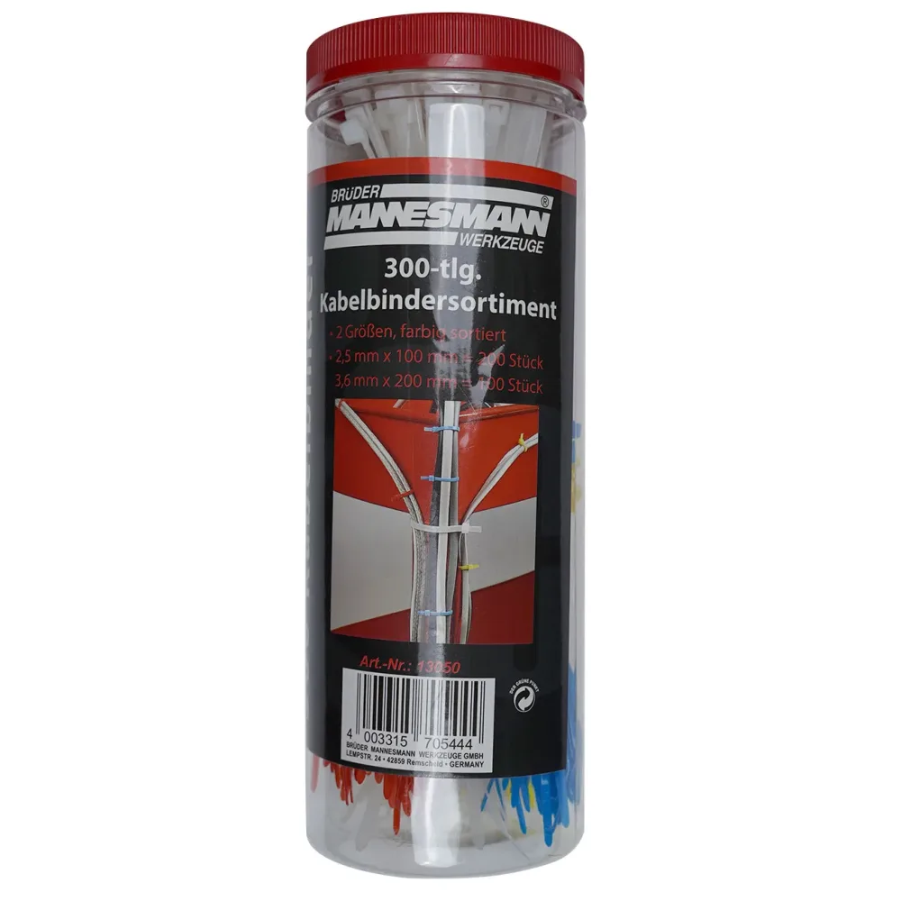 Brüder Mannesmann M13051 Kabelbinder 100 mm, 200 mm Weiß, Rot, Grün, Gelb, Blau 300 St.