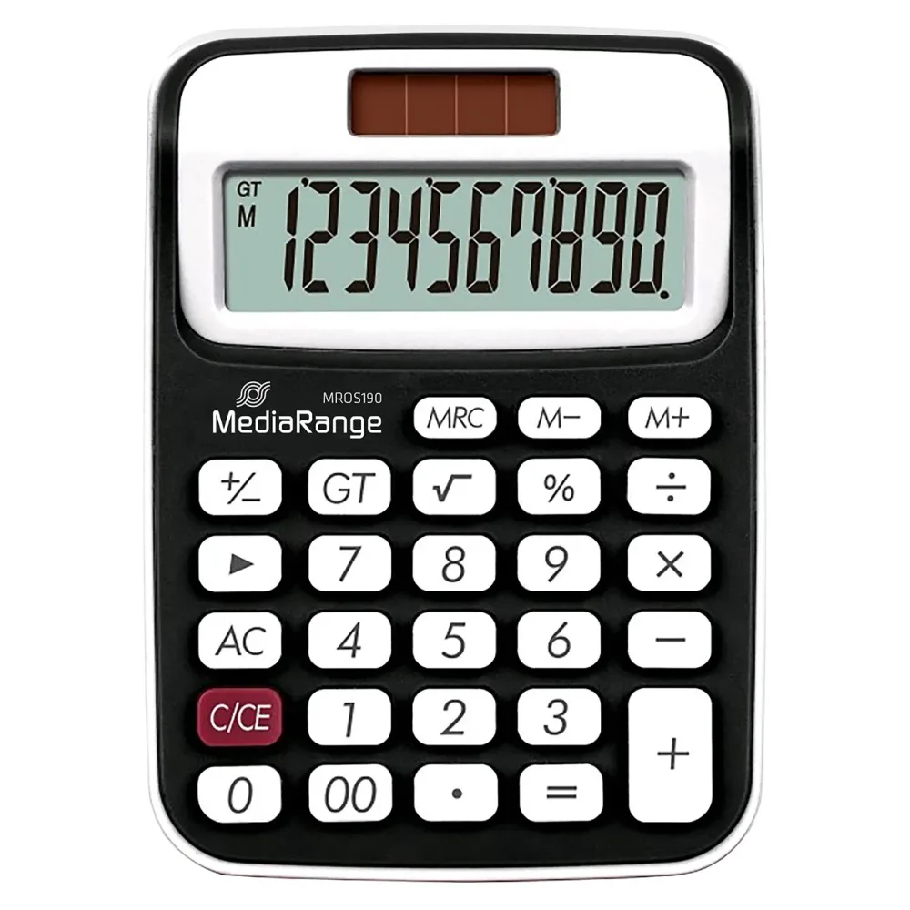Taschenrechner, 10-stelliges LC-Display, Solar- und Batteriebetrieb, schwarz/weiss