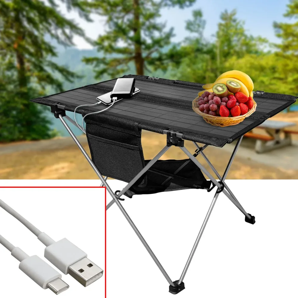 Solar-Campingtisch, faltbar, 20W, USB-A, USB-C, 60,8 x  40,5 cm