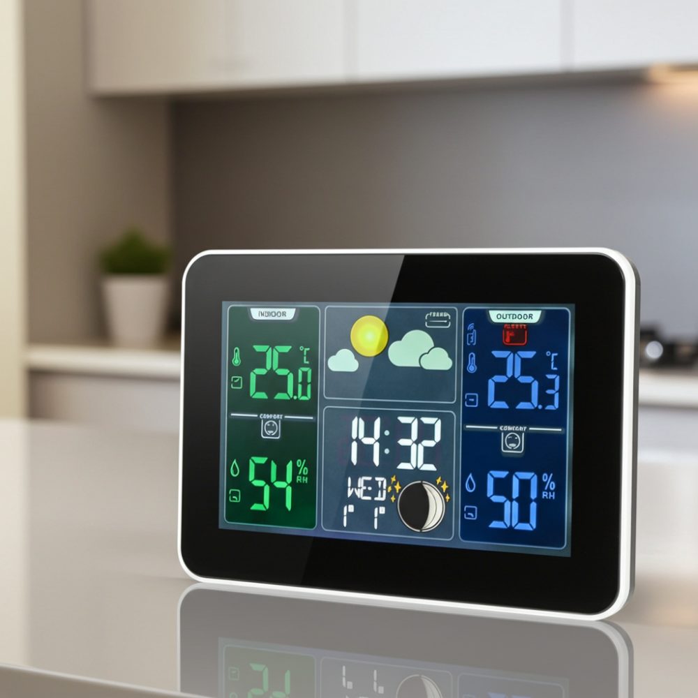 Wetterstation mit LCD Farbdisplay, Funk-Aussensensor, Barometer, Wecker