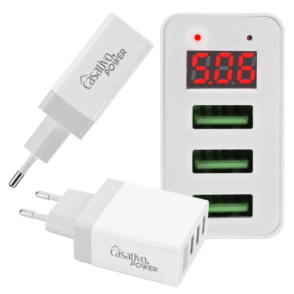 2er-Set Multi-Port Ladegerät mit 3 USB-Ports & LED-Display, je 5 V / 2,4 A