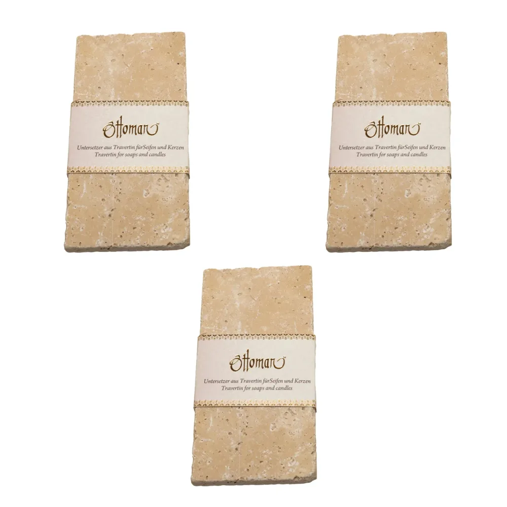 3er-Set Seifenablage aus Travertin, rechteckig, light-hellbeige, 14,5 x 7 cm