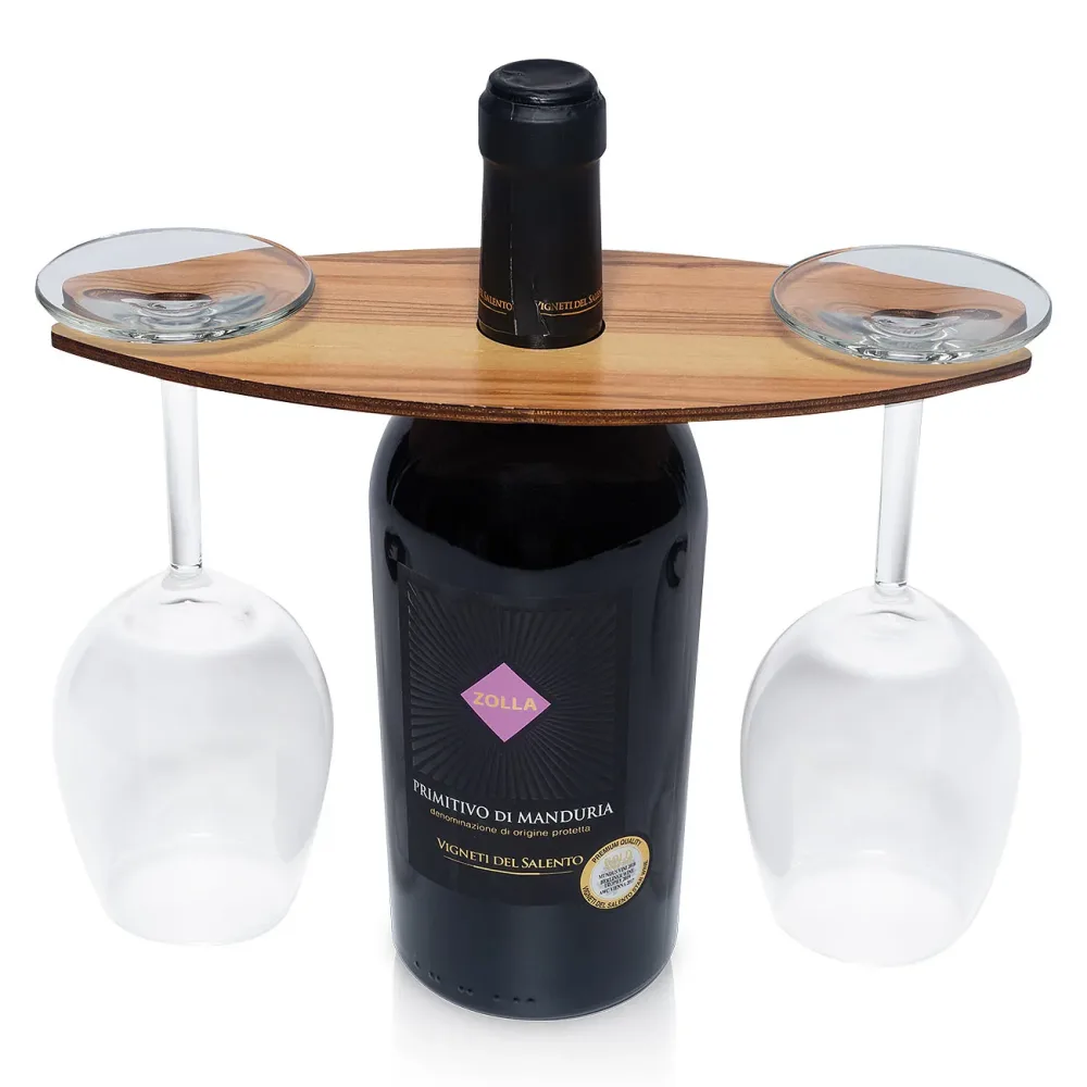 Wein-Caddy, Flaschenhalter für zwei Glas Wein, 25 x 11cm, Olivenholz