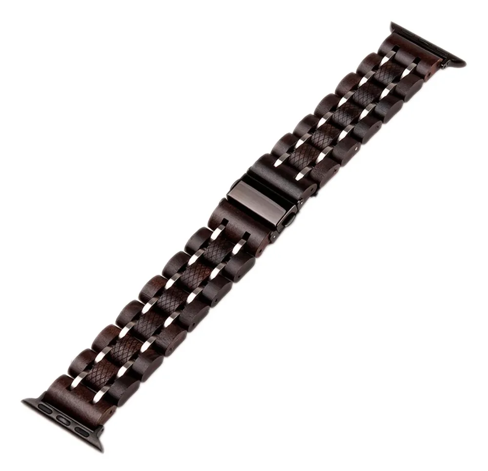 Holzarmband für Apple Watch aus Ebenholz, dunkelbraun, mit Edelstahl
