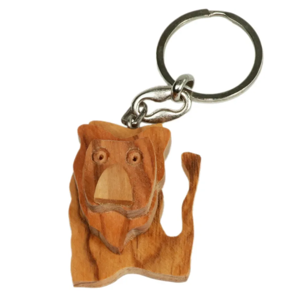 Schlüsselanhänger Löwe, aus Olivenholz, braun, 5 x 5 cm