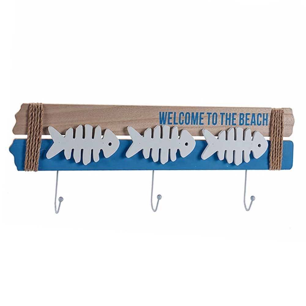 Garderobenpaneel aus Holz, Welcome to the beach, 5 x 21 x 59cm