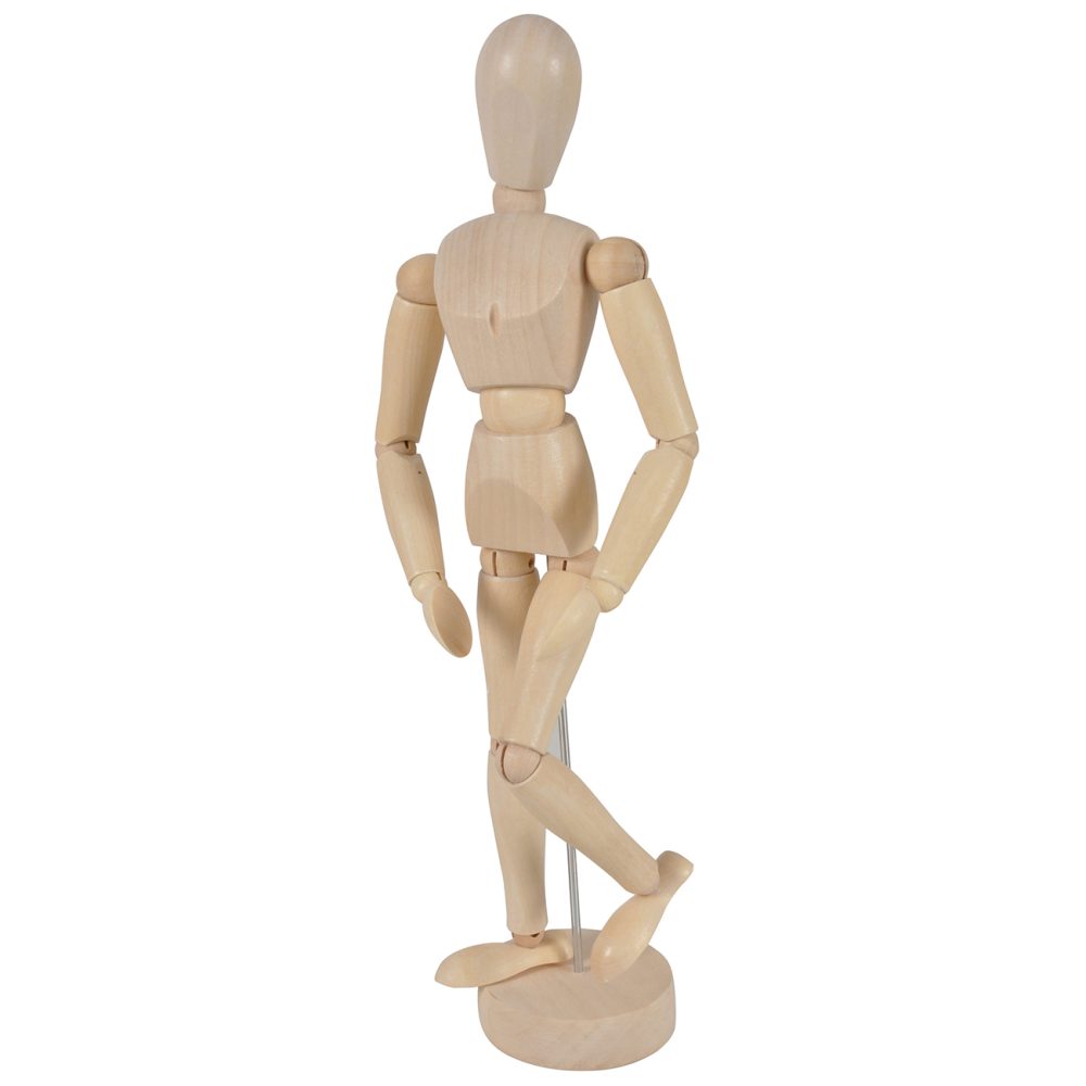 Holzpuppe auf Ständer mit verstellbaren Gliedern, Höhe 30 cm