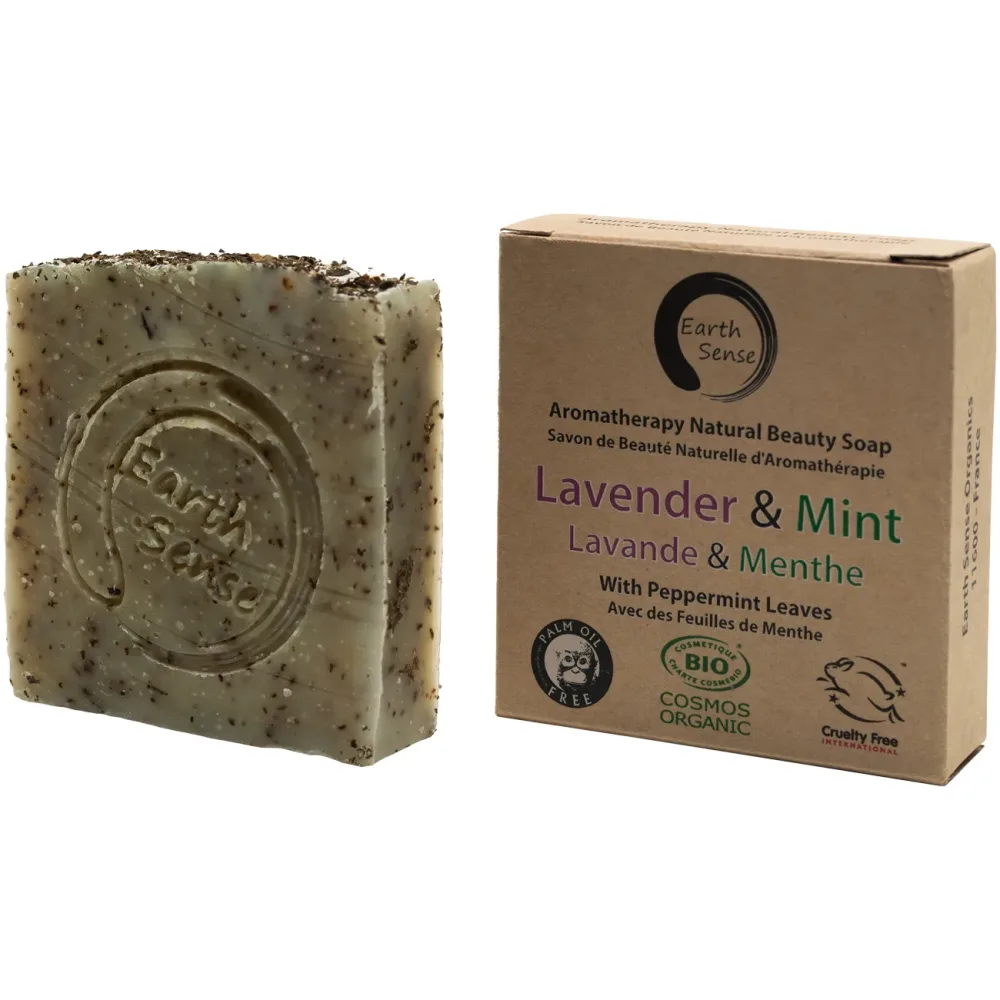 Handgemachte Bio-Seife mit Lavendel und Minze, Naturseife ohne Palmöl, Vegan
