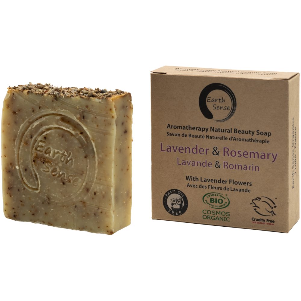 Handgemachte Bio-Seife mit Lavendel und Rosmarin, Naturseife ohne Palmöl, Vegan