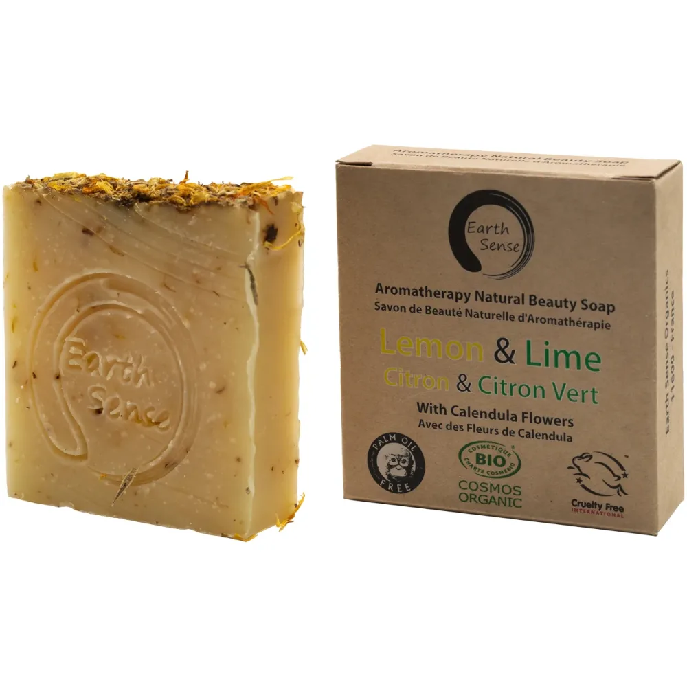 Handgemachte Bio-Seife mit Zitrone und Limette, Naturseife ohne Palmöl, Vegan