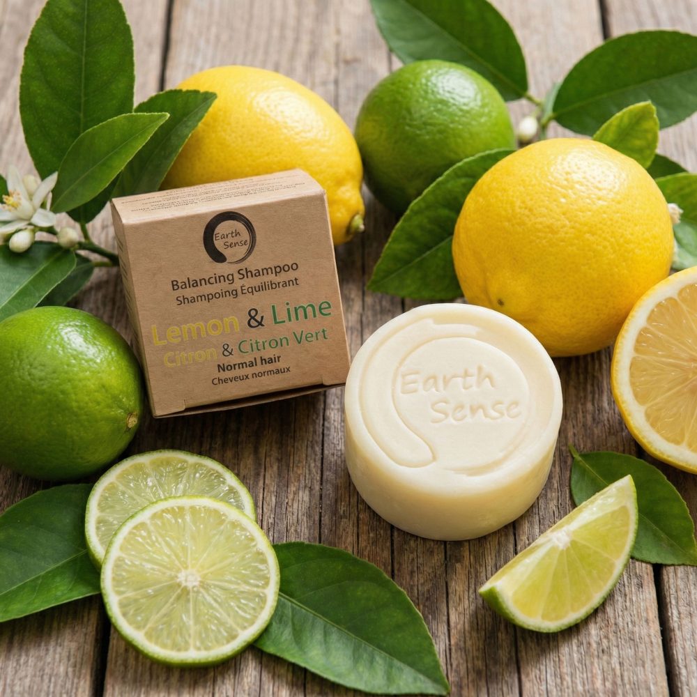 Festes Bio Shampoo mit Zitrone und Limette, Pflegeshampoo ohne Palmöl, Vegan