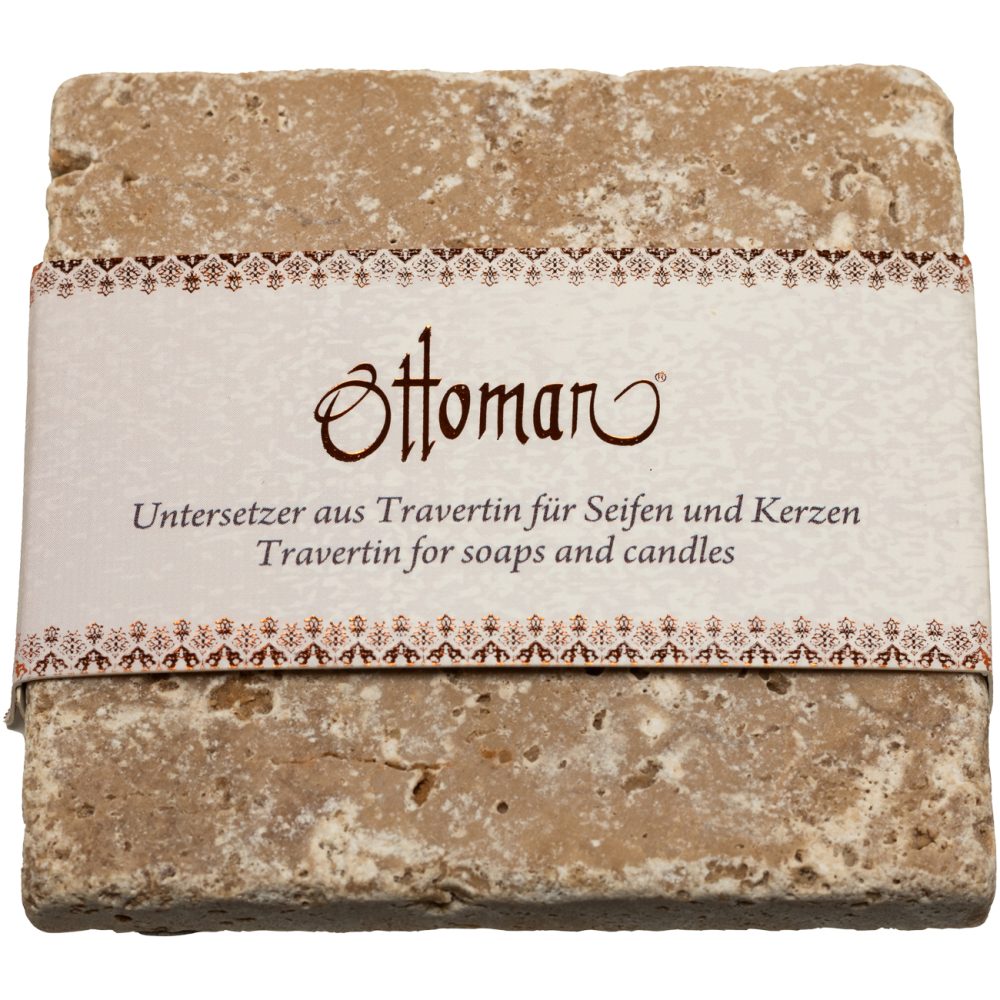 Seifenablage aus Travertin, quadratisch, kräftig-braun, 10 x 10 cm